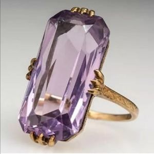 New 18k Yellow Gold Plated Emerald Cut Amethyst
